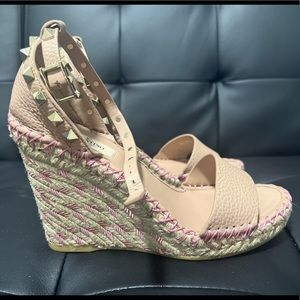 Valentino Rockstud Calfskin Wedge Espadrille heel